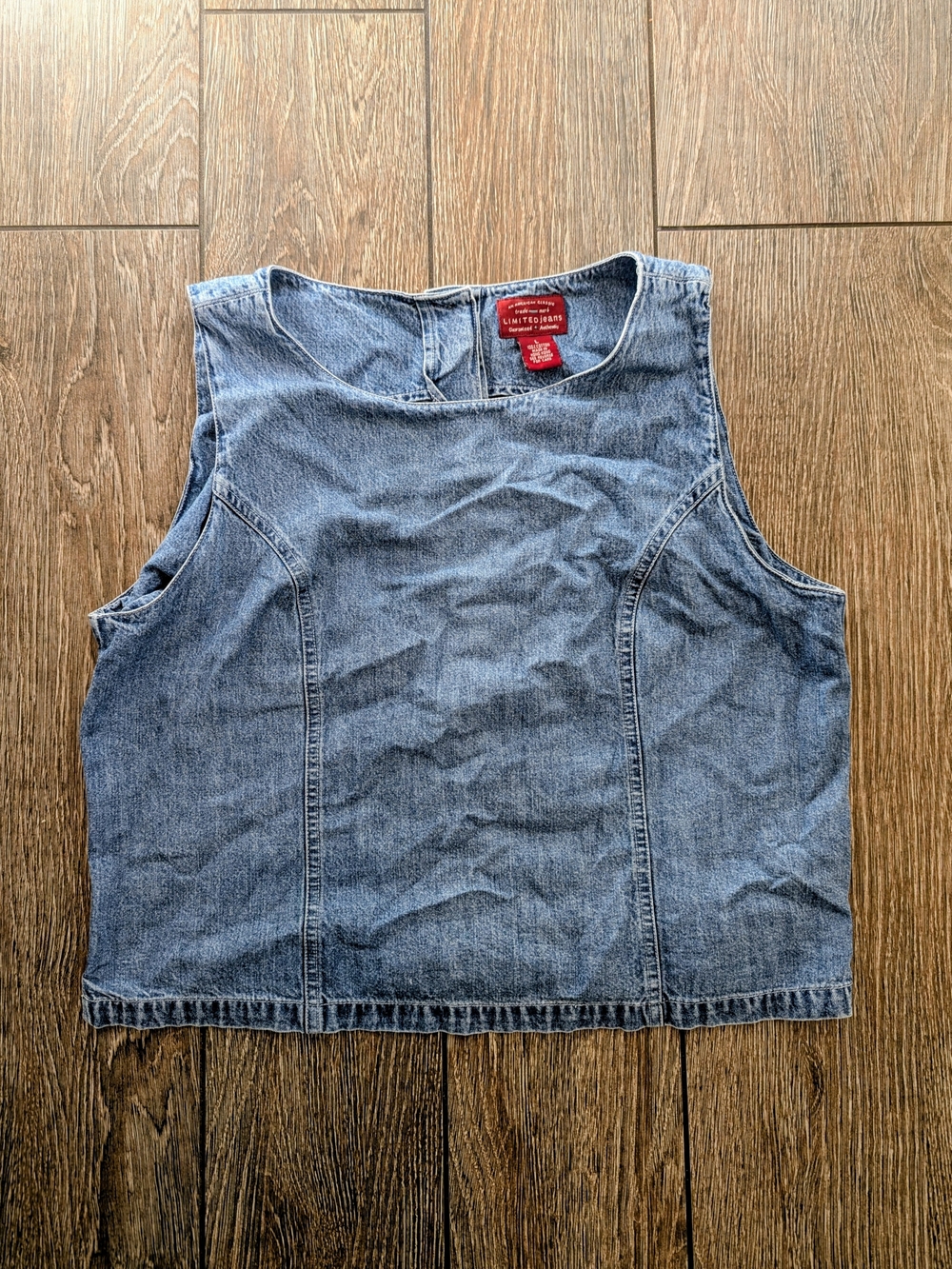 Vintage Y2K Denim Shell Tank Size Large Button Back Cotton Semi Cropped